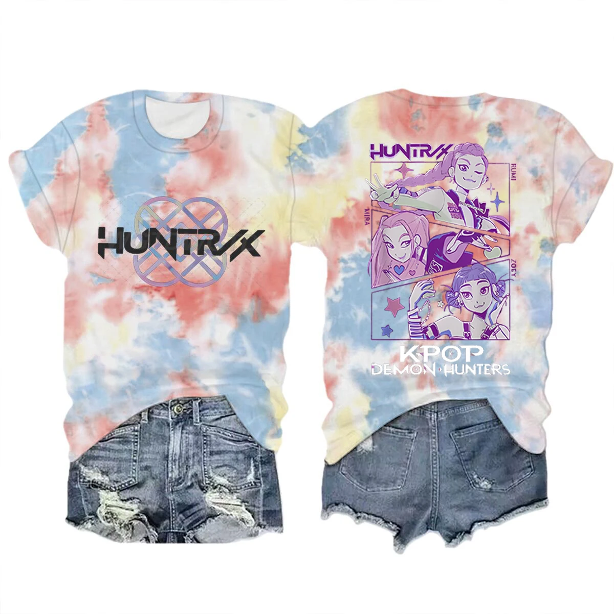 Color: MULTI, Size: L - Movie Characters T-shirt Tops Tie-dye Men's Women's Clothing Round Neck Short Sleeve T-shirt Street Style T-shirts