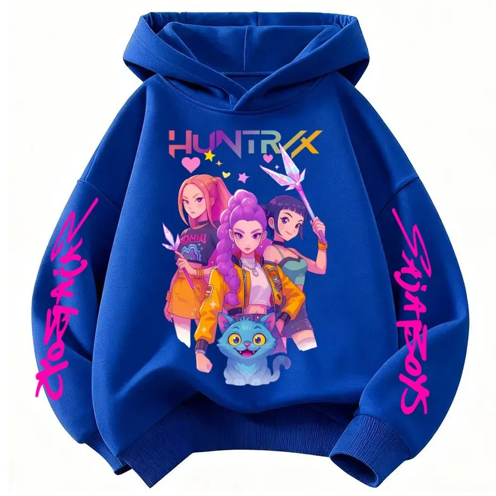 Color: black, Kid Size: 7 - Movie KPop Demon Hunters Rumi Mira Zoey Graphic Hoodie Men's Women Korean Fashion Trend Streetwear Unisex Casual Fleece Pullover