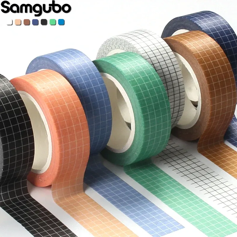 Color: WHITE - 10M Pure Color Grid  Washi Tape Set Masking Tape Journaling Supplies Washy Tape Organizer Washitape Stationery Sticker Scrapbook