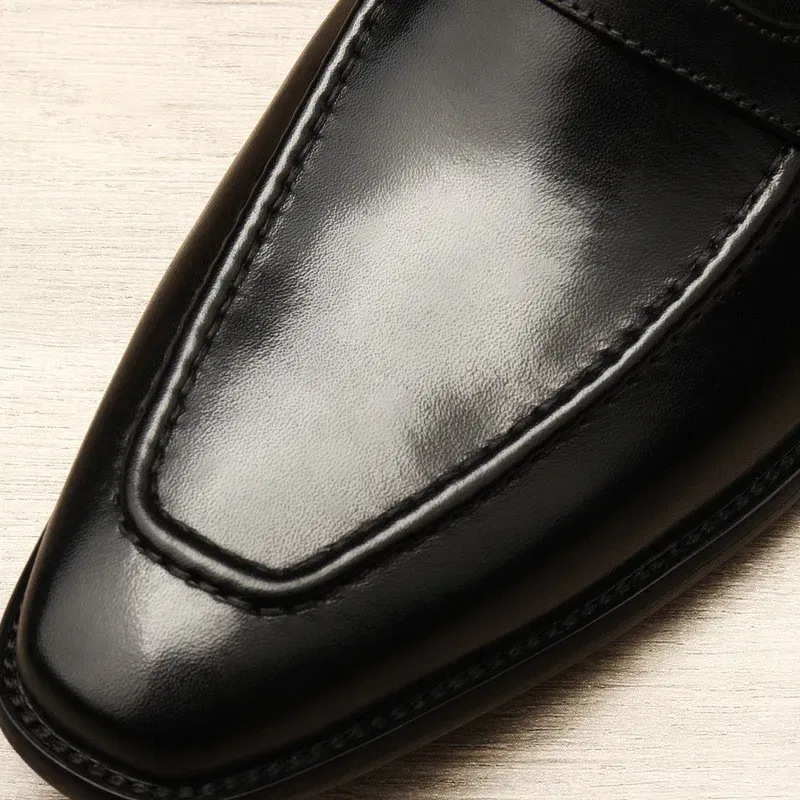 Color: black, Shoe Size: 6.5 - Large Size EUR37-46 Black / Brown Loafers Mens Business Dress Shoes Genuine Leather Prom Party Shoes