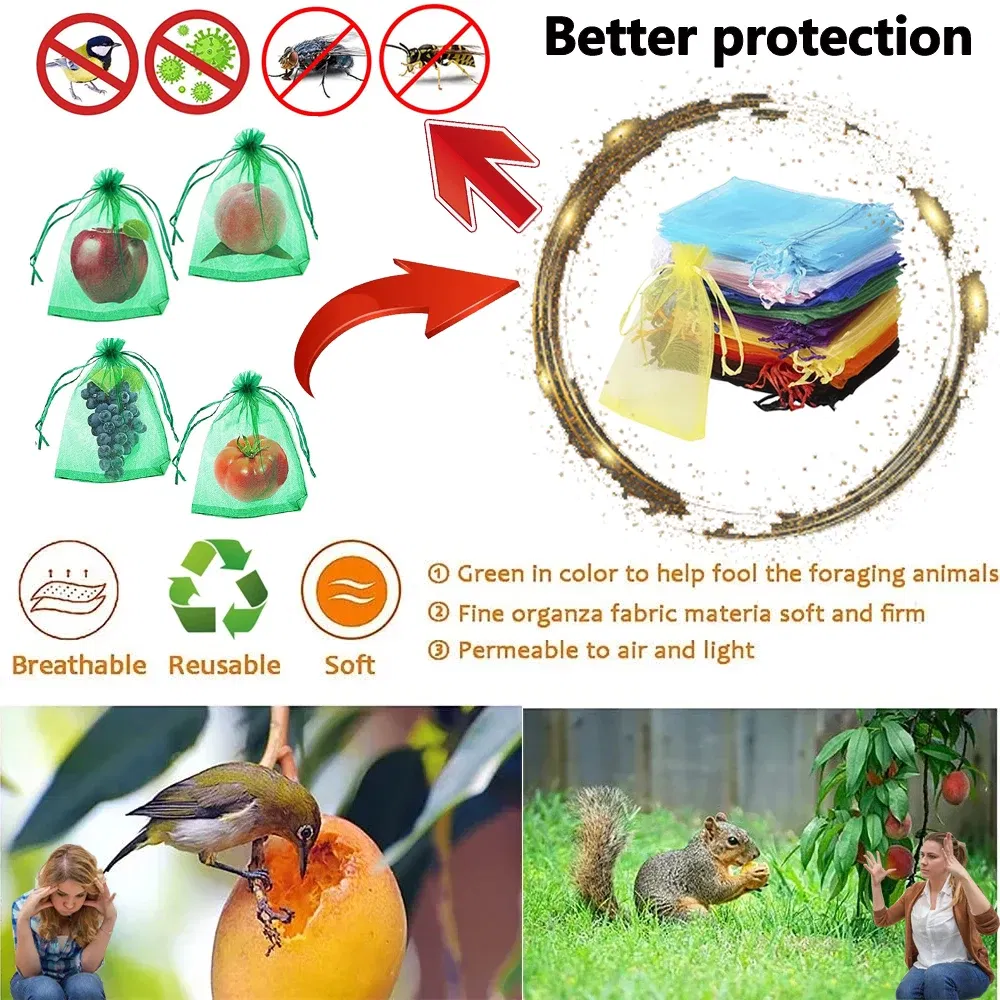 Color: Light Grey, Size: 6XL - 20-200PCS Vegetable Grapes Fruit Grow Bags Fruit Protection Bags Garden Anti-Bird Netting Mesh Bag Strawberry Bags Garden Tools