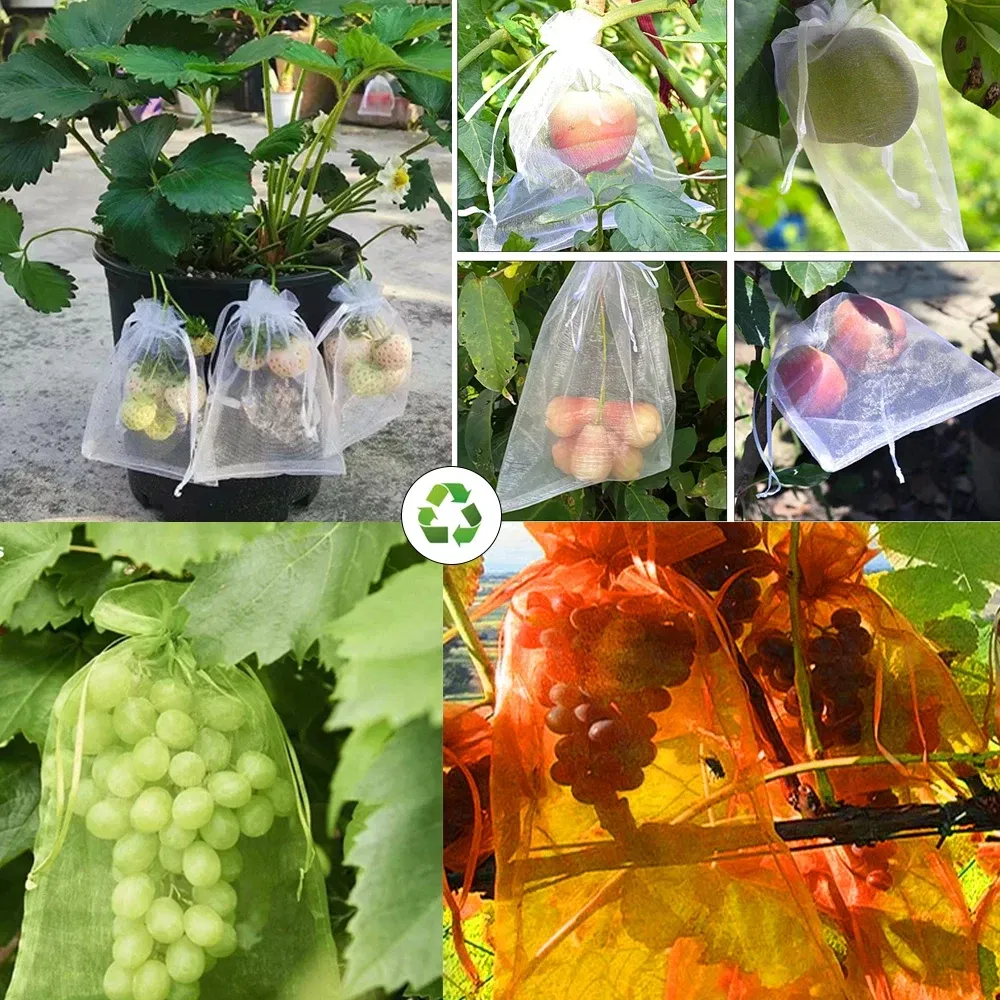 Color: Light Grey, Size: 6XL - 20-200PCS Vegetable Grapes Fruit Grow Bags Fruit Protection Bags Garden Anti-Bird Netting Mesh Bag Strawberry Bags Garden Tools