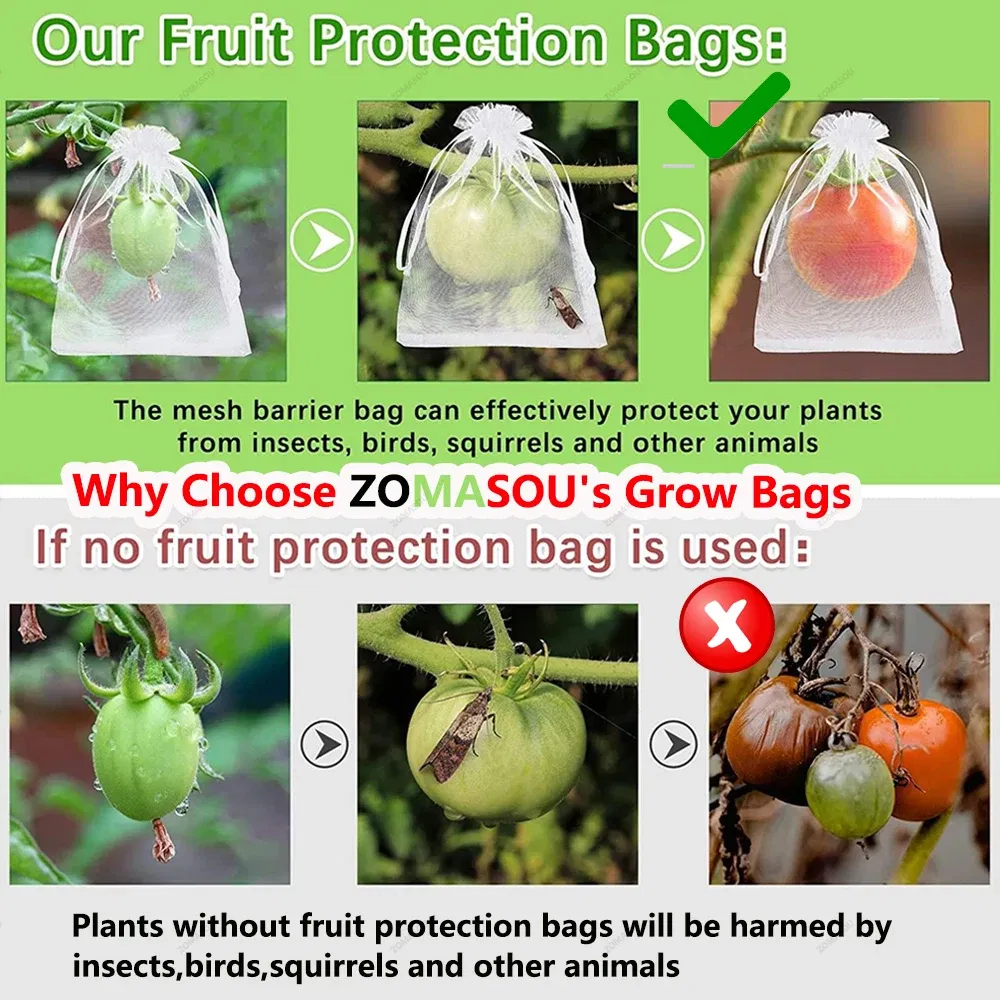Color: Light Grey, Size: 6XL - 20-200PCS Vegetable Grapes Fruit Grow Bags Fruit Protection Bags Garden Anti-Bird Netting Mesh Bag Strawberry Bags Garden Tools