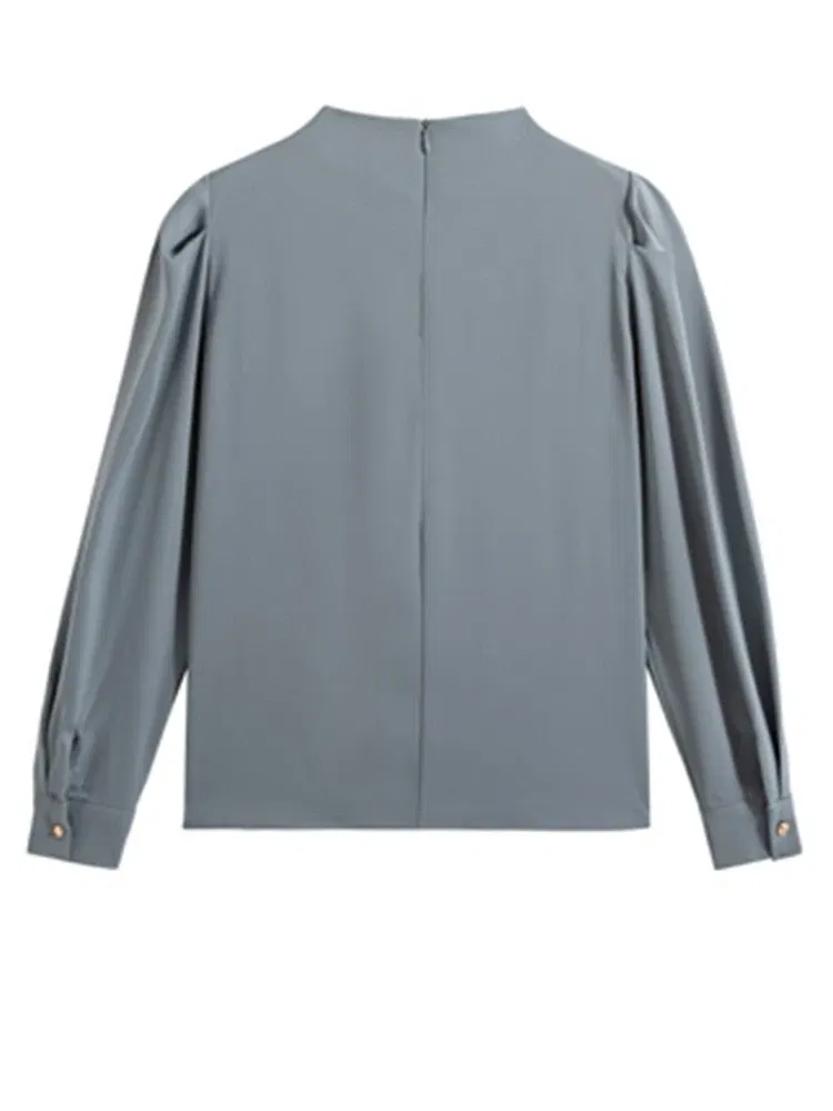 Color: Pink, Size: XXL, Ships From: CHINA - Spring Autumn Elegant Office Women Shirt Mujer Chic Satin Formal Lantern Sleeve Blouse Tops Loose Pullover Jumper Street Clothes