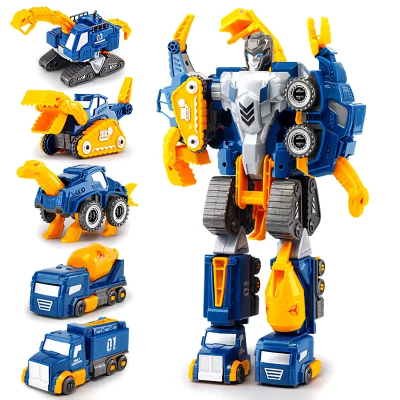 Construction Toy Dinosaur Vehicles Magnetic Set, 5-in-1 Educational STEM Building Car Kit, Transform Into Big Robot, Birthday Gift