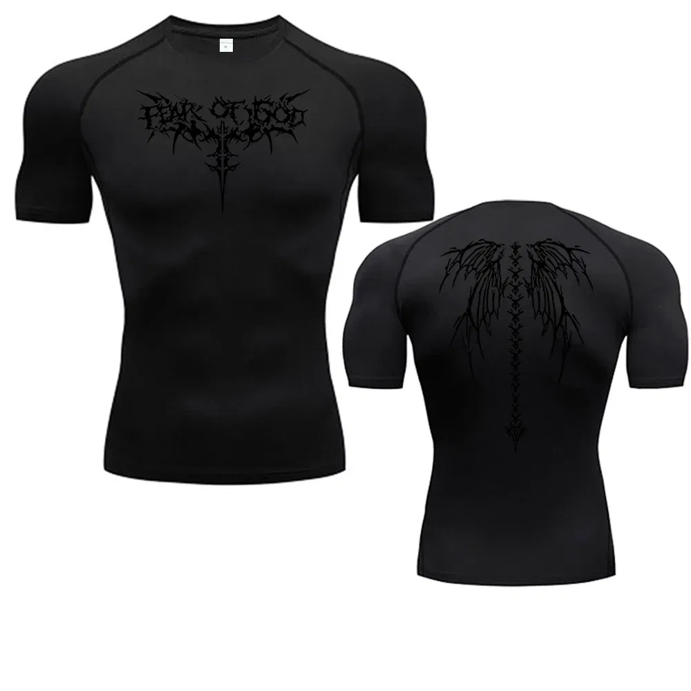 Color: black, Size: S - Men's Compression Shirt Anime Print Gym Sport Quick Dry Gym TShirts Fitness Athletic Undershirts Elasticity Tops Tee Summer Male