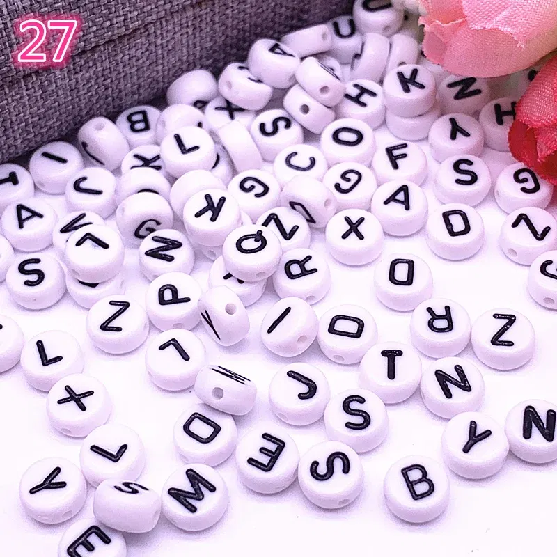 Color: Other - 100pcs/lot 7x4mm 26 Letter Beads Round Shape Beads Alphabet Letter Charms for Make Jewelry Accessories