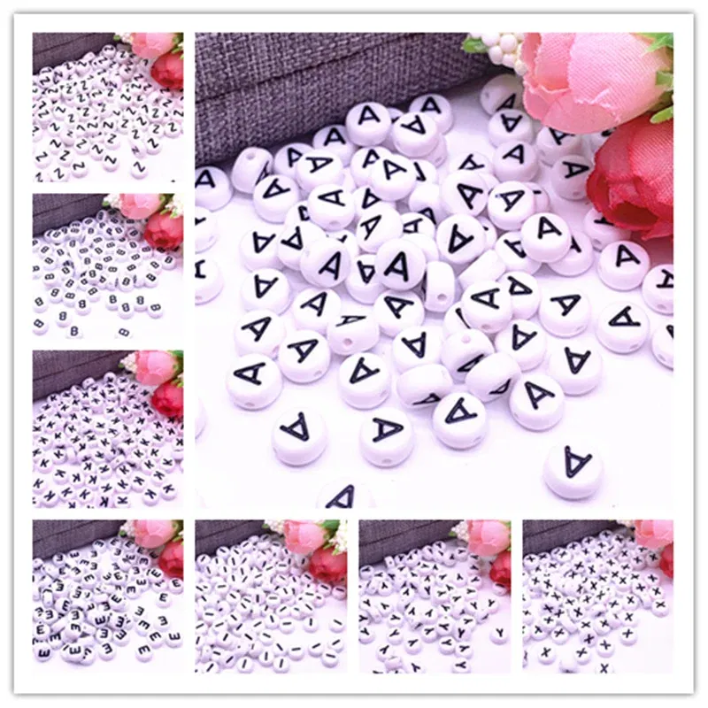 Color: Other - 100pcs/lot 7x4mm 26 Letter Beads Round Shape Beads Alphabet Letter Charms for Make Jewelry Accessories