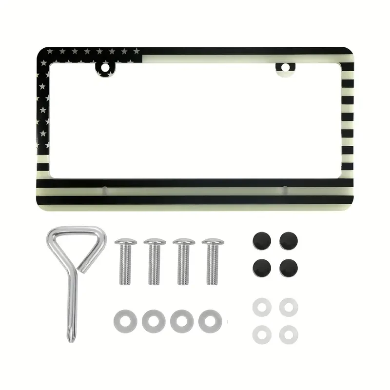 Glow in the Dark License Plate Frame with Flag Design