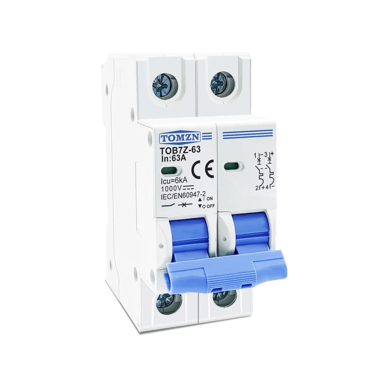 Rated Current: 20A - 2P DC 1000V Solar Mini Circuit Breaker 3A 6A 10A 16A 20A 25A 32A 40A 50A 63A DC MCB for PV System