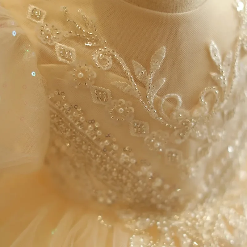 Kid Size: 11, Color: Khaki - Baby Girls Birthday Dress Elegant Princess Gown High-End Sequin Tulle Tutu Dresses Cake Special Occasions Toddler Party Clothes