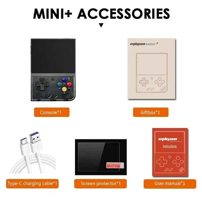 Color: Silver, Bundle: Bundle 2 - MIYOO Mini Plus Portable Retro Handheld Game Console V2 Mini+ IPS Screen Classic Video Game Console Linux System Children's Gift