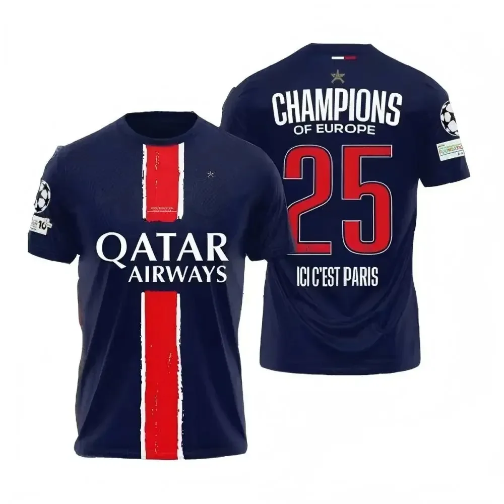 Color: green, Size: M - Paris Saint Germain Champion Men's 3D Printed Sports Fast Drying Breathable T-shirt Football T-shirt Family Children's T-shirt