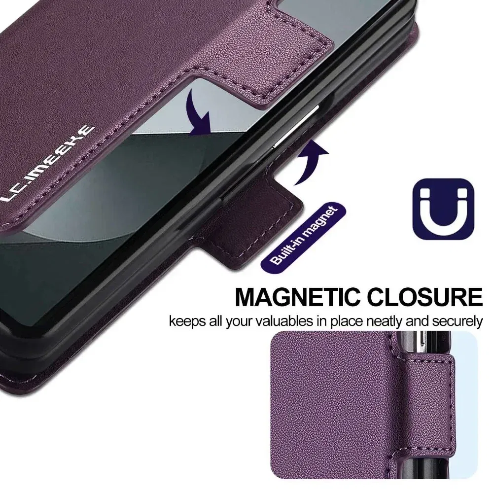 Color: Red, Compatibility by Model: Galaxy Z Fold6 - Premium Leather Phone Case for Samsung Galaxy Z Fold 7 6 5 4 3 Fold6 Fold5 Fold4 5G with Pen Holder Wallet Flip Phone Cover