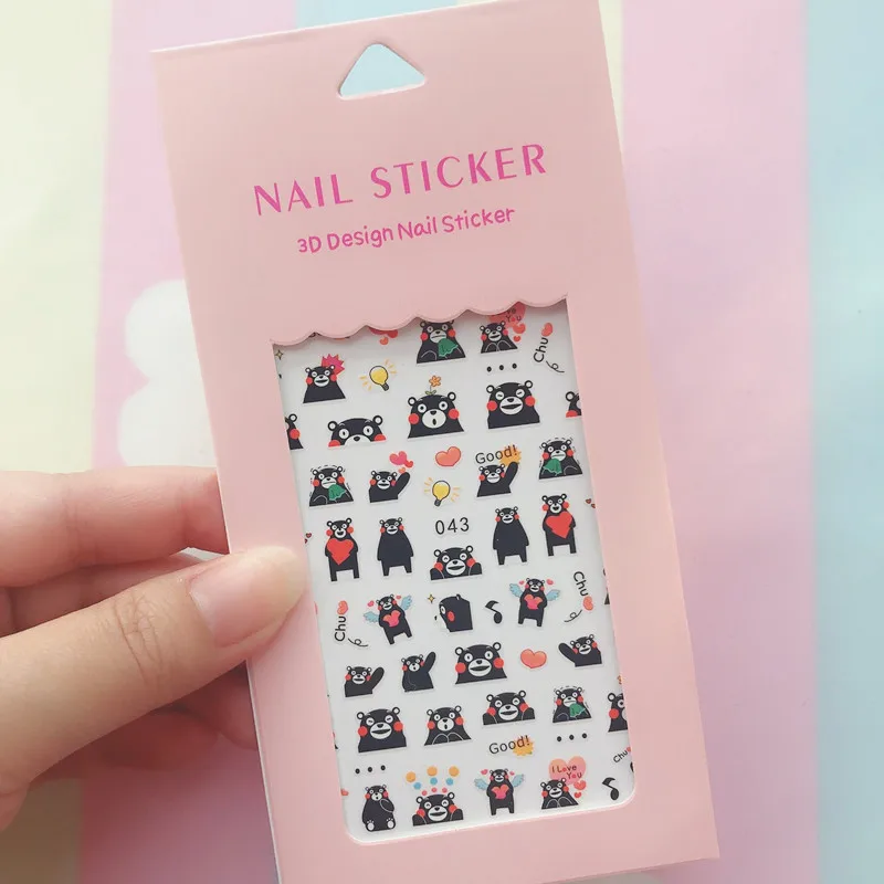 Color: Light Grey - 1PCS Hello Kitty 3D Nail Stickers Press on Nails Mickey Mouse Donald Duck Stitch Cartoon Stickers Nail Art Decoration
