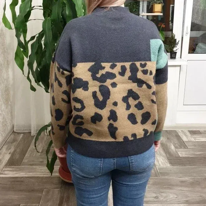 Color: green, Size: One Size - Women Y2k O-Neck Crochet Kintted Sweater Leopard Loose Top E-girl Pullovers Spring Autumn Winter Jumper Sueter Streetwear