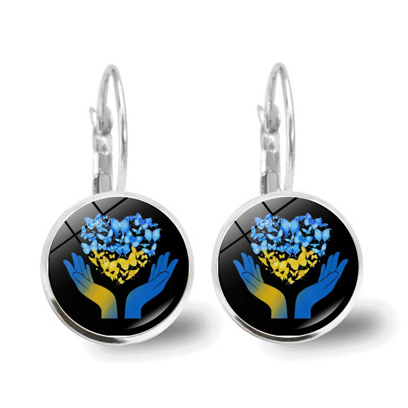 Metal Color: Light Yellow Gold Color - Ukrainian Element Earrings Women's Simple and Versatile Yellow and Blue Sunflower Butterfly Earrings Earrings Temperament