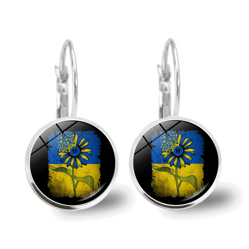 Metal Color: Light Yellow Gold Color - Ukrainian Element Earrings Women's Simple and Versatile Yellow and Blue Sunflower Butterfly Earrings Earrings Temperament