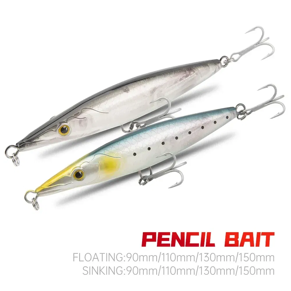 Size: 120mm, Color: Red - Floating Sinking Pencil Bait 90mm/110mm/130mm/150mm Topwater Wobblers Hard Lure Walking-dog Action Long Casting For Pike Bass
