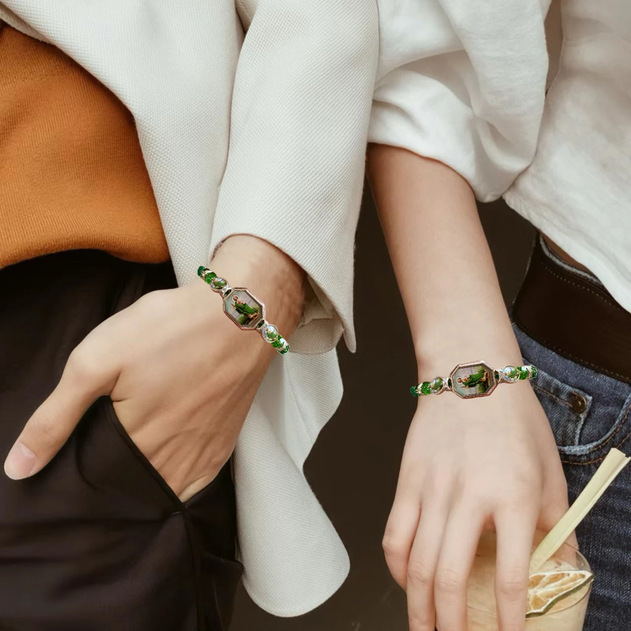 Metal Color: Hot Stamping - 12 Pieces Mexican Bracelets Saint Jude Bracelet Catholic Green Handmade String Bracelets San Judas Tadeo Rosary Bracelet Gift