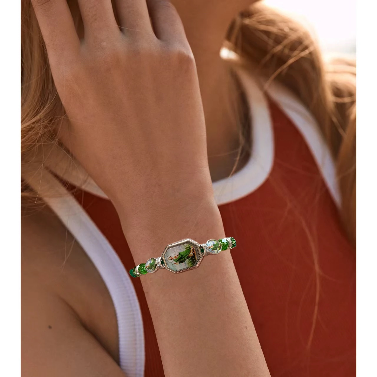 Metal Color: Hot Stamping - 12 Pieces Mexican Bracelets Saint Jude Bracelet Catholic Green Handmade String Bracelets San Judas Tadeo Rosary Bracelet Gift