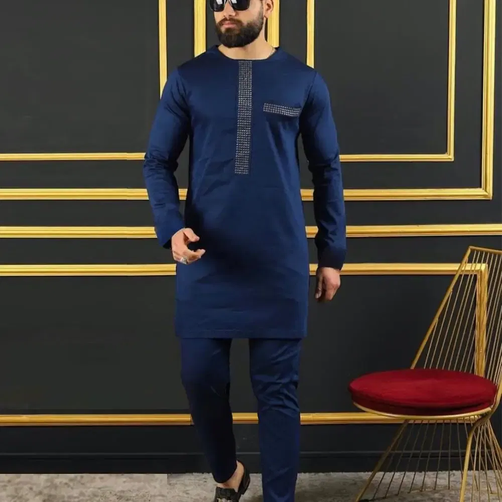 Color: Red, Size: XL - 2024 New African Traditional Men's Set Elegant and Fashionable Men's Suit Casual Embroidery Two Piece Set Men's Suit Kaftan