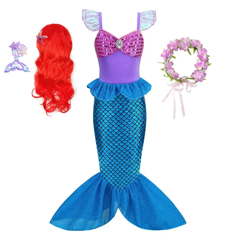 Color: Dark Grey, Kid Size: 11 - Disney Little Mermaid Ariel Costumes for Girls Princess Dress Cosplay Halloween Carnival Kids Birthday Party Dress Up Clothing