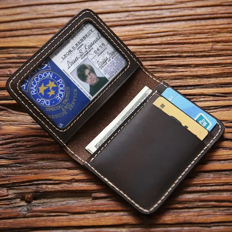 Color: black - Retro Crazy Horse Leather Cards Cases Mens Cowhide Credit Card Holder Wallet Handmade Ultra-thin Slim Drivers License ID Cover
