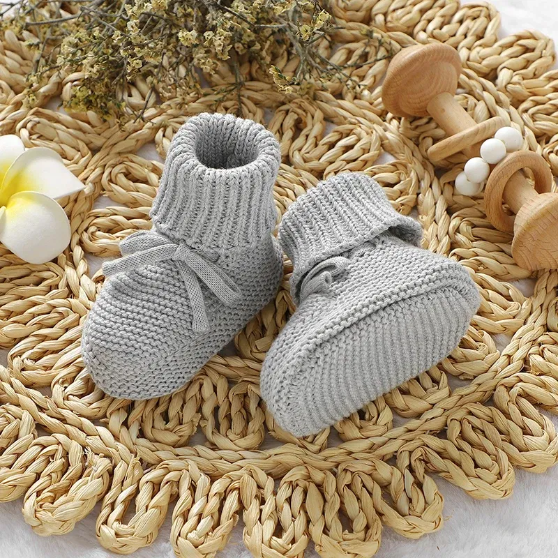 Color: Blue, Baby Age: 13-18 Months - Infant Baby Shoes Knit Cotton Boys Girl Boots Fashion Tie Solid Newborn Walk Bed Footwear Toddler Kid Clothing Accessories 0-18M