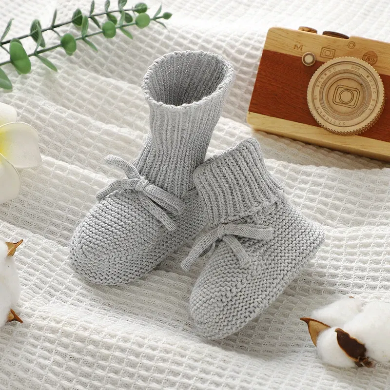 Color: Blue, Baby Age: 13-18 Months - Infant Baby Shoes Knit Cotton Boys Girl Boots Fashion Tie Solid Newborn Walk Bed Footwear Toddler Kid Clothing Accessories 0-18M