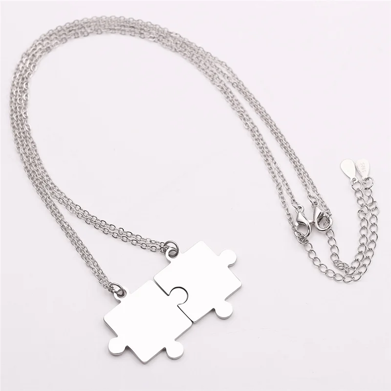 Metal color: Gold-color - 1pair Stainless Steel Classic Puzzle Pendant Necklace Simple Exquisite Jewellery Gift For Friends