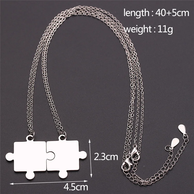 Metal color: Gold-color - 1pair Stainless Steel Classic Puzzle Pendant Necklace Simple Exquisite Jewellery Gift For Friends