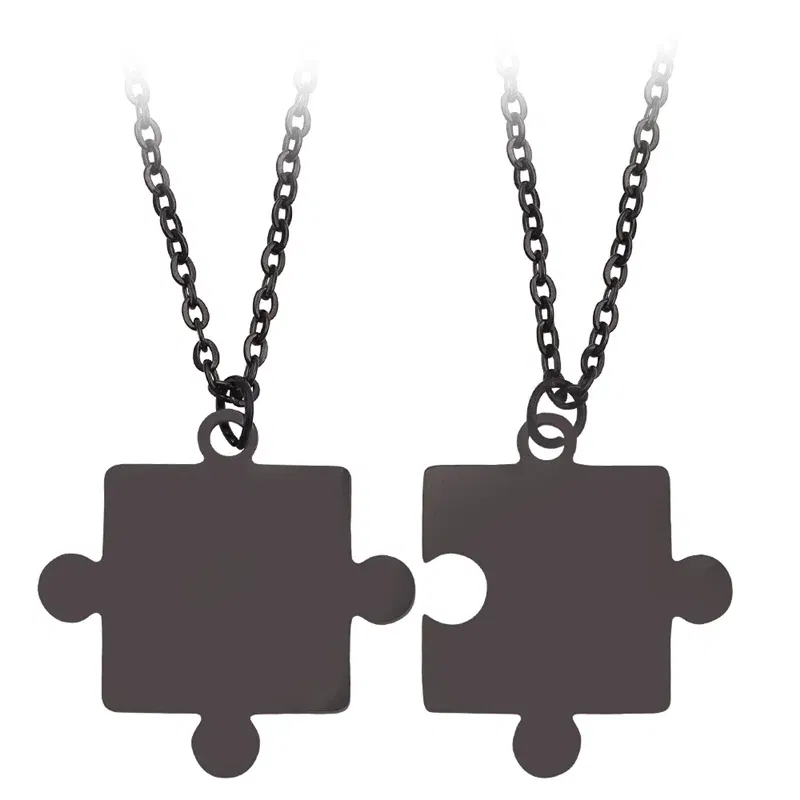 Metal color: Gold-color - 1pair Stainless Steel Classic Puzzle Pendant Necklace Simple Exquisite Jewellery Gift For Friends