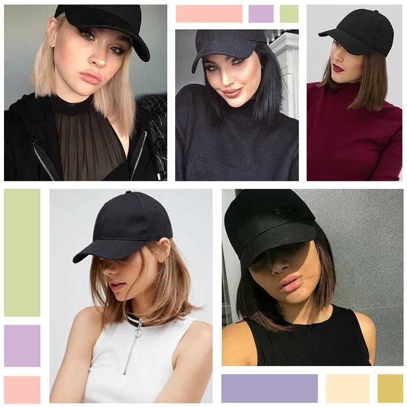 Color: Brown - H&STAR Synthetic Short Straight Wig Heat Resistant Fiber Stylish Girls' Baseball Hat Wig with Natural  Hair Peaked Cap