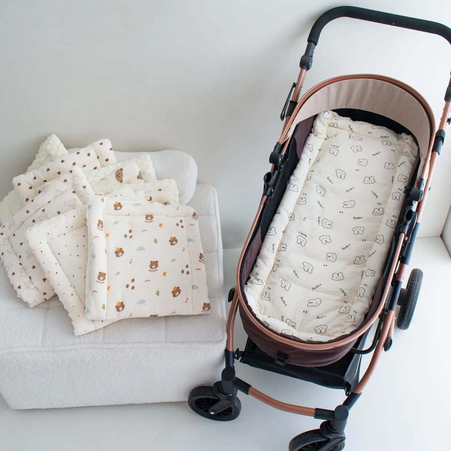 Color: Brown - Baby Stroller Seat Cushion Soft Mattress Kids Pushchair Car Mat Stroller Accessories