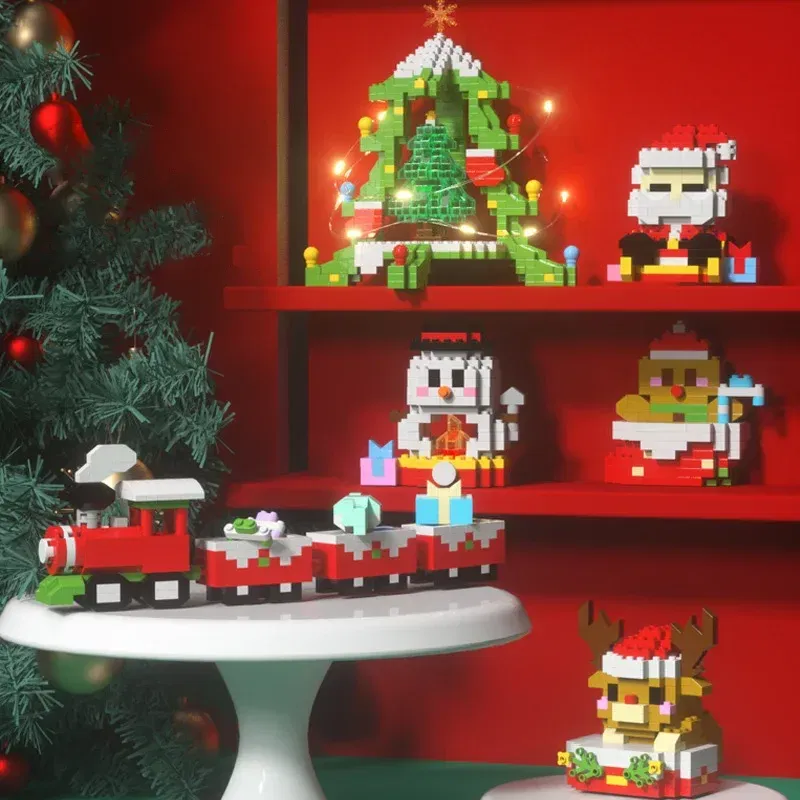 Color: Dark Khaki - Santa Claus Building Blocks Christmas Bricks Gift Kids Toy Home Decoration Micro Particle Bricks Diy Assembly Games Xmas Gift