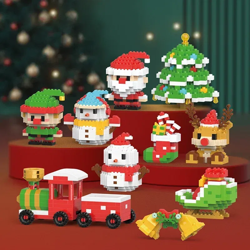 Color: Dark Khaki - Santa Claus Building Blocks Christmas Bricks Gift Kids Toy Home Decoration Micro Particle Bricks Diy Assembly Games Xmas Gift