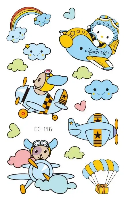 Color: DARK GRAY - 1Sheets Vehicle Temporary Tattoo Small Cars Helicopter Train Steamship Hot Air Balloon Kid  Waterproof  Fake Tattoo Sticker