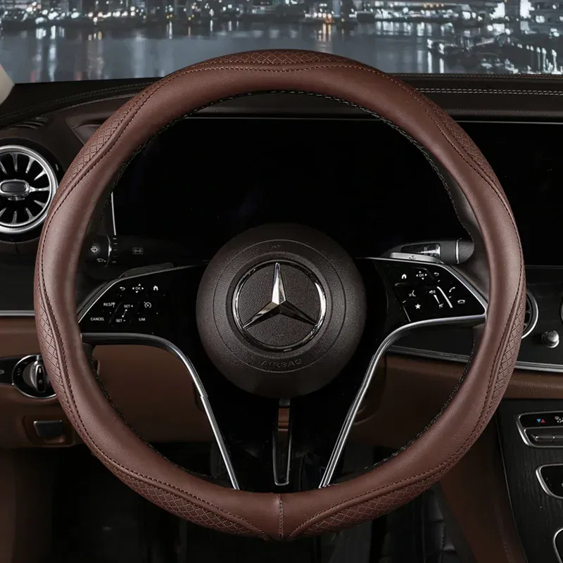 Color Name: light green - Car Anti-Slip Leather Steering Wheel Cover Universal Car Steering Wheel Protective Cover Fashion Style 38cm Sport Style Cool