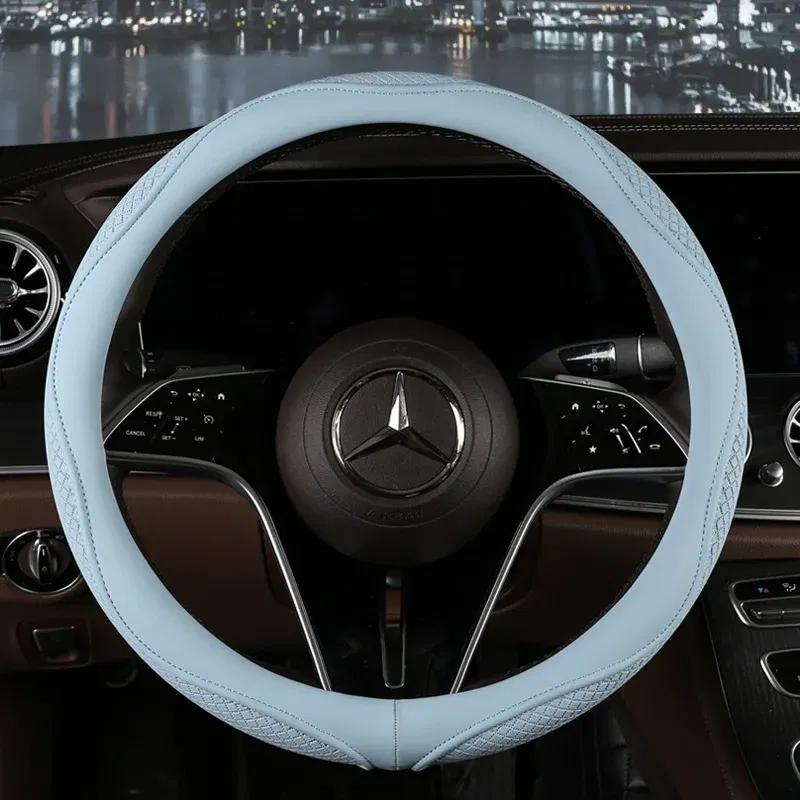 Color Name: light green - Car Anti-Slip Leather Steering Wheel Cover Universal Car Steering Wheel Protective Cover Fashion Style 38cm Sport Style Cool