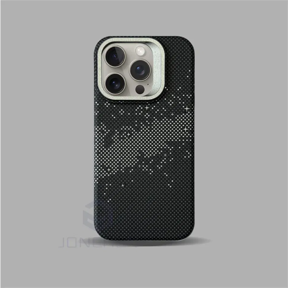 Color: Pink, Material: PP - Luxury Magnetic Stand Metal Lens Relief Carbon Fibre Pattern For Magsafe Case For iPhone 15 14 13 Pro Max Shockproof Back Cover