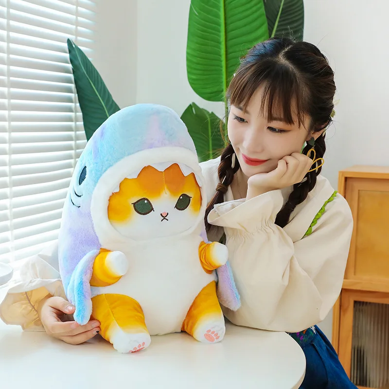 Color: MAROON, Height: 0-10cm - Funny Shark Cat Transformed Cat Doll Plush Toy for Kids, Kawaii Girl Rag Doll, Children's Pillow, Creative Gift, New Product