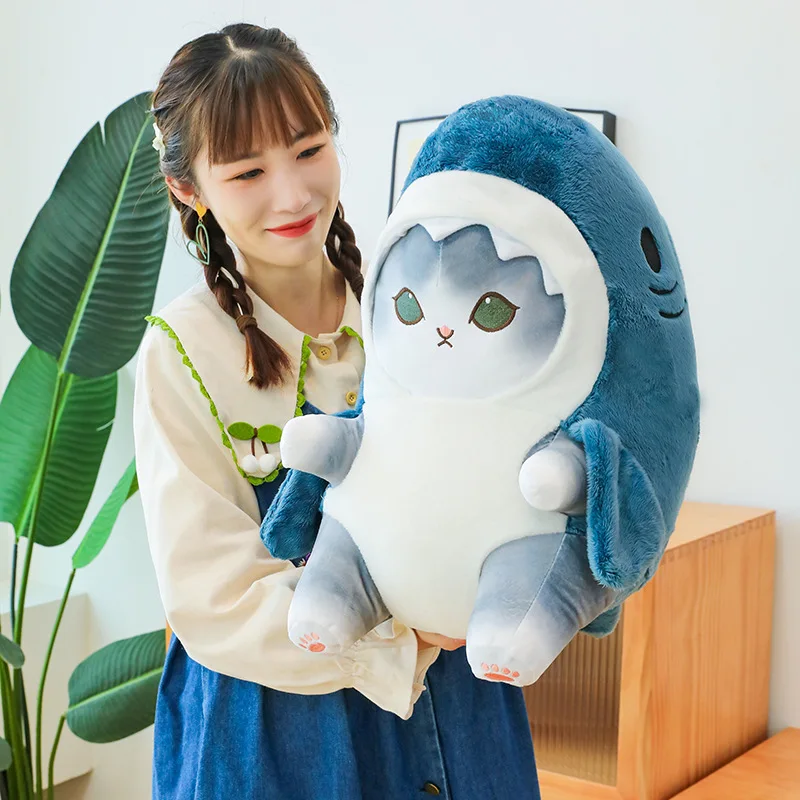 Color: MAROON, Height: 0-10cm - Funny Shark Cat Transformed Cat Doll Plush Toy for Kids, Kawaii Girl Rag Doll, Children's Pillow, Creative Gift, New Product