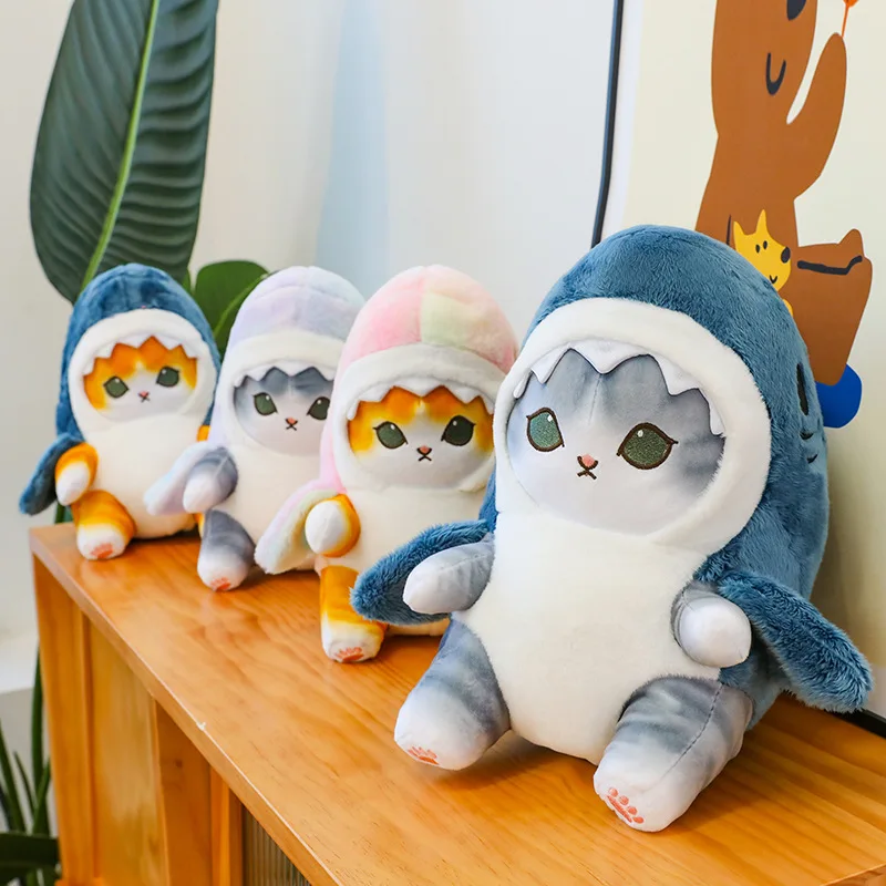 Color: MAROON, Height: 0-10cm - Funny Shark Cat Transformed Cat Doll Plush Toy for Kids, Kawaii Girl Rag Doll, Children's Pillow, Creative Gift, New Product