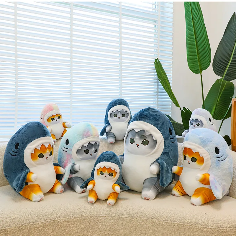 Color: MAROON, Height: 0-10cm - Funny Shark Cat Transformed Cat Doll Plush Toy for Kids, Kawaii Girl Rag Doll, Children's Pillow, Creative Gift, New Product
