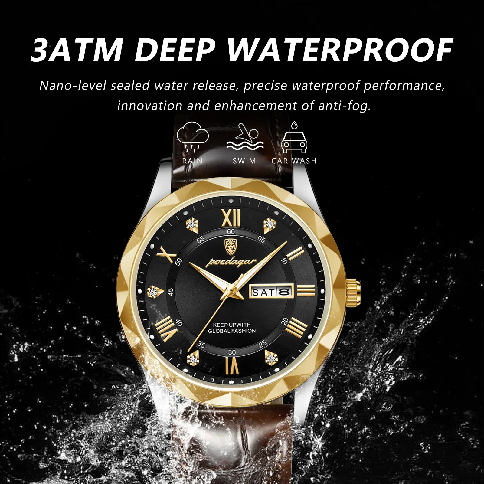 Color: Ivory - POEDAGAR Luxury Business Man Wristwatch Waterproof Luminous Date Week Men Watch For Men Quartz Clock Leather Men's Watches reloj