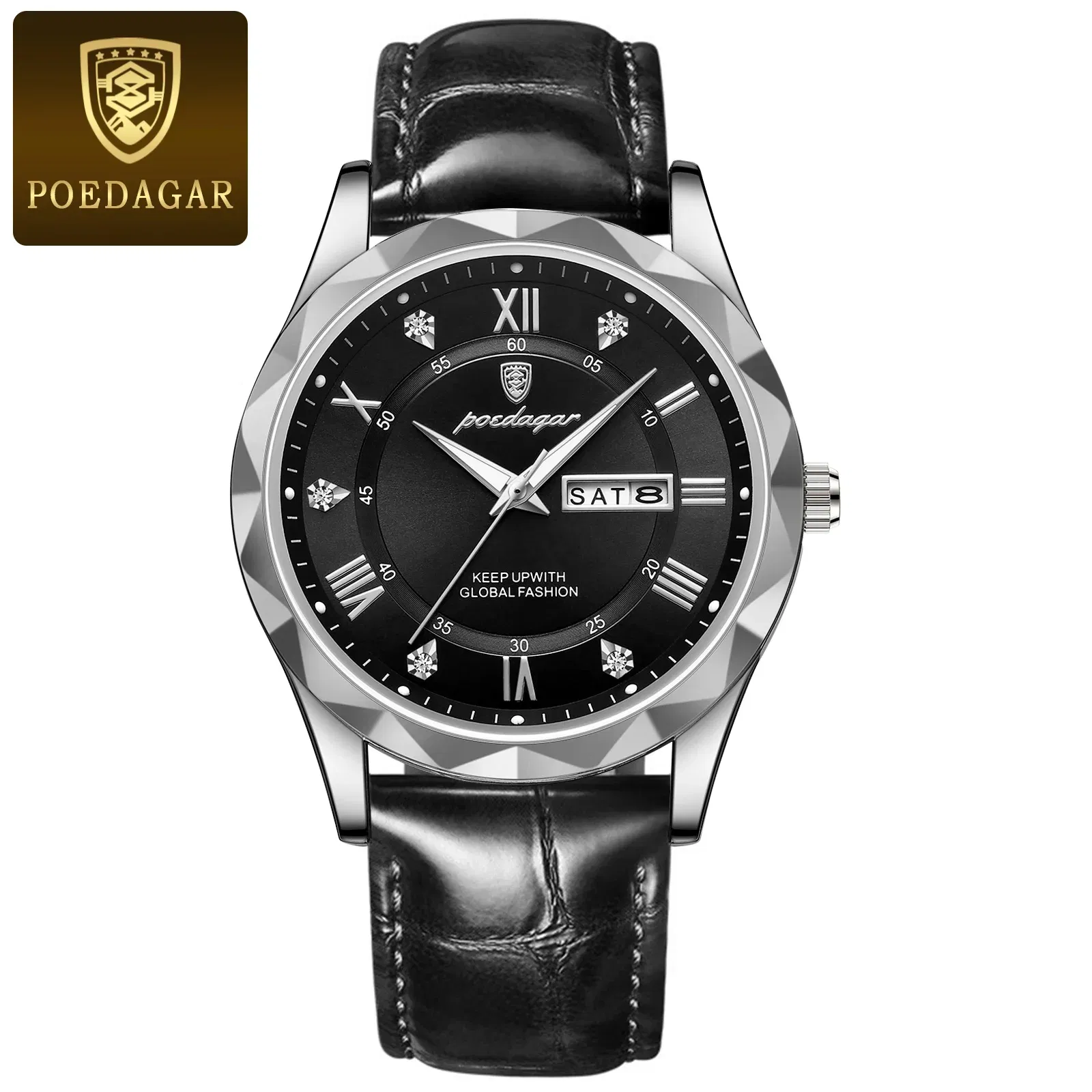 Color: Ivory - POEDAGAR Luxury Business Man Wristwatch Waterproof Luminous Date Week Men Watch For Men Quartz Clock Leather Men's Watches reloj