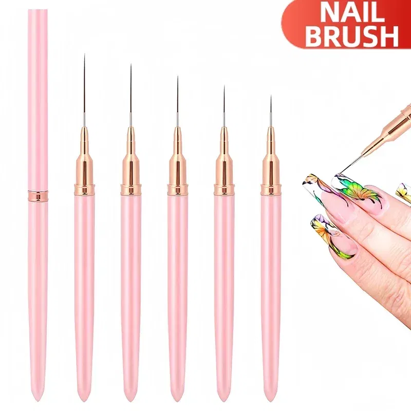 Color: Red - 1Pcs French Stripe Nail Art Liner Brush Set Pink Tips Ultra-thin Line Drawing Pen Carved UV Gel Painting Brushes Manicure Tools