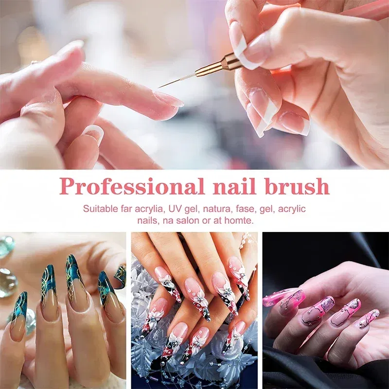 Color: Red - 1Pcs French Stripe Nail Art Liner Brush Set Pink Tips Ultra-thin Line Drawing Pen Carved UV Gel Painting Brushes Manicure Tools