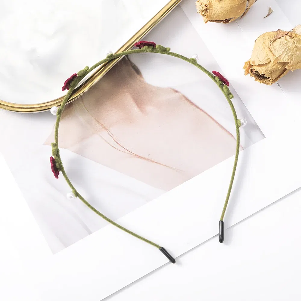 Color: WHITE - Flocking Flower Headbands Pearl Hairbands Headdress Hair Hoop Band Hair Accessories for Women Girls Teens